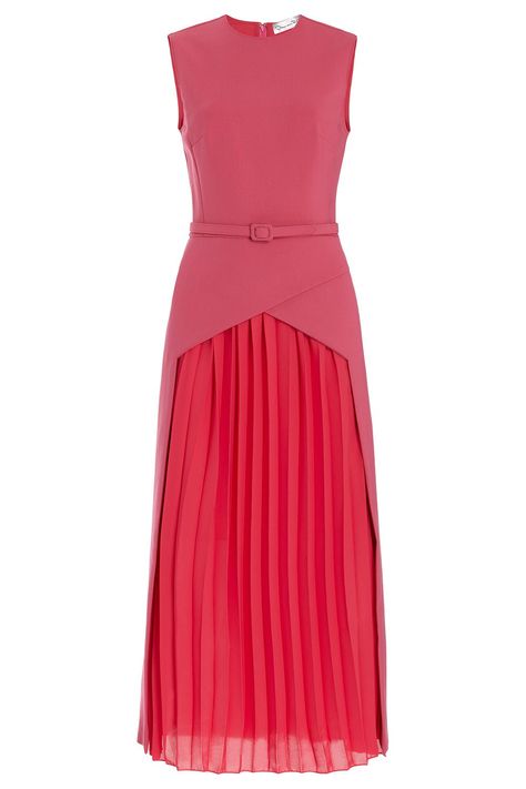 Pleated Skirt Stretch Dress - Geranium CLOTHINGDRESSCASUAL OSCAR DE LA RENTA Chiffon Midi Dress, Pleated Chiffon, Pink Midi Dress, Stretch Dress, Ladies Dress Design, Geraniums, Designer Outfits Woman, Moda Operandi, A K