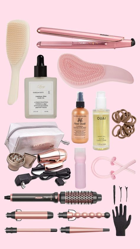 dream hair products wishlist hair tools hair oil curly hair straight hair pink hair ties hair inspired Oil Curly Hair, Good Curly Hair, Curly Hair Tools, Product Collage, Curly Hair Straight, Hair Inspired, Hair Straight, Hair Life, Dream Hair