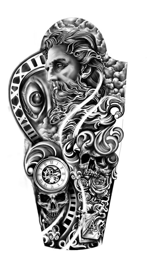 Tattoos Greek, Greek God Tattoo, God Zeus, Poseidon Tattoo, Zeus Tattoo, Full Sleeve Tattoo Design, Men Tattoos Arm Sleeve, Greek Mythology Tattoos, God Tattoos