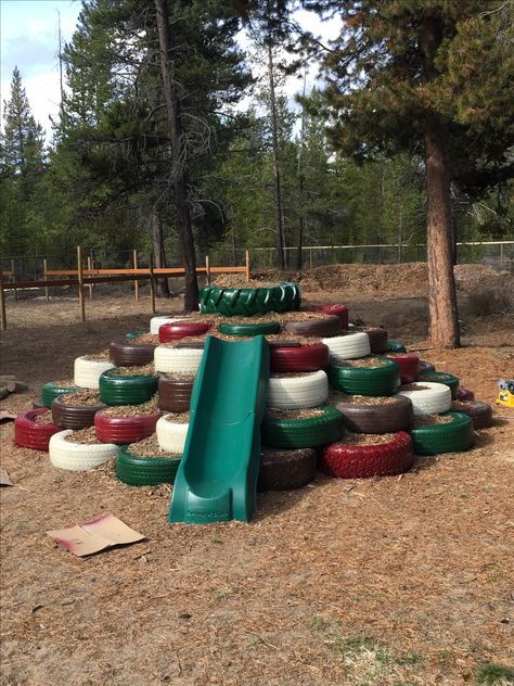 Tire playground Tire Playground, Goat Playground, Diy Kids Playground, Dog Backyard, Backyard Playset, Play Area Backyard, Outdoor Play Areas, Dog Playground, Diy Playground