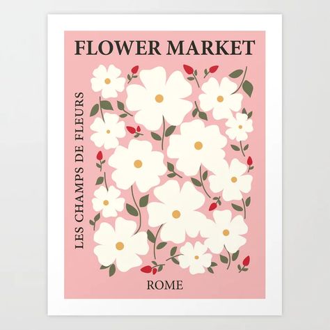 Blue Flower Art, Posters Aesthetic, Market Poster, Peach Art, Flower Market Poster, London Poster, Deco Studio, Museum Poster, Pink Posters