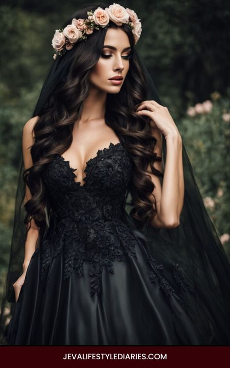 Enchanting Noir: 20 Non-Traditional Wedding Dresses for the Modern Bride - Ieva Lifestyle Blog Goth Wedding Dresses, Dark Romantic Wedding, Wedding Dress Aesthetic, Black Lace Wedding Dress, Dark Wedding Theme, Black Lace Wedding, Black Wedding Dress, Non Traditional Wedding, Burgundy Dresses