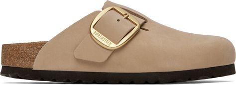 Birkenstock Taupe Narrow Boston Big Buckle Loafers Birkenstock Taupe, Boston Big Buckle, Buckle Loafers, Sand Castle, Flat Shoes Women, Birkenstock, Rubber Sole, Apparel Accessories, Cork