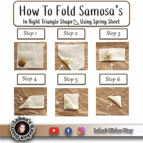 Lubna's Kitchen Diary How To Fold Samosas, Right Triangle, How To Fold, Samosa, Asian Inspired, Triangle Shape, Healthy Recipes, Snacks