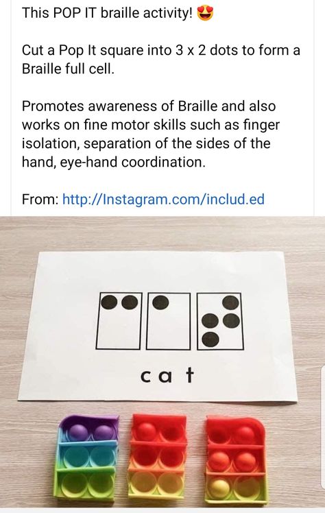 Teaching Blind Students, Vision Impaired Activities Kids, Activities For Blind Children, Visual Impairment Activities, Visually Impairment, Vision Therapy Activities, Braille Activities, Pronoun Activities, Braille Literacy