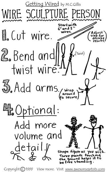 Getting Wired-Learn basic wire sculpture techniques-Page 5-Wire Sculpture Person Sculptures Sur Fil, Classe D'art, Art Handouts, Art Fil, Sculpture Lessons, Wire Art Sculpture, Sculpture Techniques, Art Wire, Art Worksheets