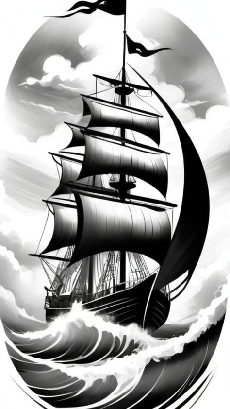 Ship And Anchor Tattoo, Pirate Ship Art, Basic Tattoos, Creative Drawings, Sailing Art, Skull Art Drawing, Angel Sculpture, Anchor Tattoo, Ship Tattoo