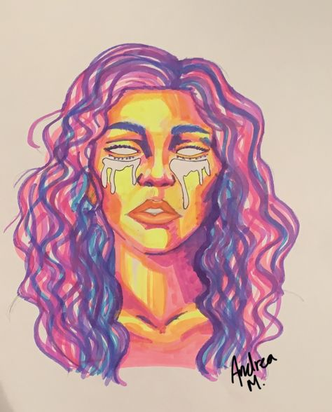 Highliter Drawing Art, Euphoria Aesthetic Drawing, Rue Euphoria Drawing, Drawing Using Highlighter, Hilighter Drawing, Drawing With Highlighters Markers, Highlighter Art Ideas, Euphoria Drawing Ideas, Drawings With Highlighters