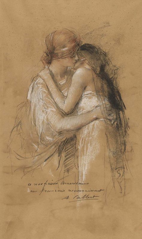 "Greeting" by Antoine Calbet Women In Art, Vintage Lesbian, Woman Loving Woman, Lesbian Art, Fine Art Drawing, Decoration Originale, Drawing Prints, Painting Photos, Female Images