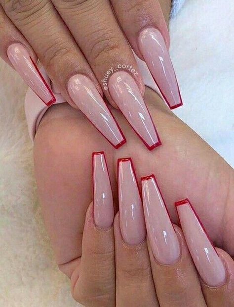 Modern French Coffin Nails With Red Tips! #christmasnailsacrylic Coffin Nails Designs Summer, Coffin Acrylic Nails, Red Acrylic Nails, Christmas Nails Acrylic, Coffin Nails Long, Nail Swag, Acrylic Nails Coffin, Nailed It, Pedicures