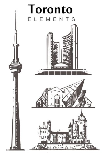 Toronto Tattoo, Toronto Art, Modern Skyscrapers, Toronto Skyline, Toronto City, Illustration Story, Skyline Silhouette, Building Drawing, City Silhouette