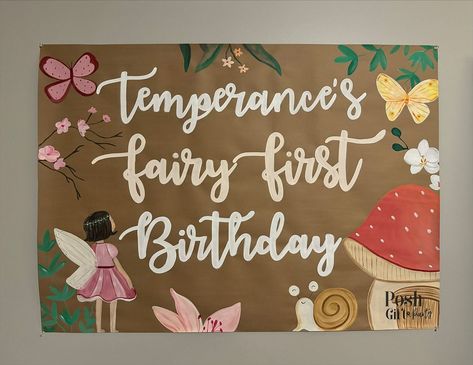 Step into the magic with our new fairy garden-themed banner! ✨🧚 This just might be one of our favorites yet. ‘Fairy First’ is the absolute cutest theme for a first birthday celebration! Easy online ordering and daily nationwide shipping. #fairyfirstbirthday #fairybirthday #fairygarden #birthdaytheme #partydecorations Painted Banner, Paint Font, Birthday Painting, Cute Themes, Fairy Birthday, Paper Color, Custom Banners, Font Types, Garden Inspired