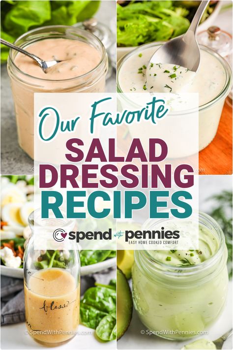 With spring and summer around the corner chose from the best homemade salad dressing recipes here at Spend with Pennies. Nothing beats a homemade salad dressing. So simple and quick and easy to make, a dressing made at home beats any storebought brand.  #thebesthomemadesaladdressingrecipes #saladdressingrecipes #bestsaladdressingrecipes #spendwithpennies Best Homemade Salad, Easy Coleslaw Dressing, Homemade Salad Dressing Recipes, Strawberry Salad Dressing, Spinach Salad Dressing, Creamy Garlic Dressing, Ranch Dressing Recipe Homemade, Best Salad Dressing, Easy Salad Dressing Recipes