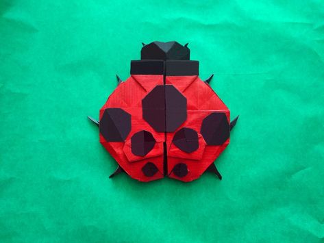 7-spot Ladybug, designed and folded by Wu Mi (source: ) #origami #ladybug Origami Ladybug, Origami Insects, Creative Origami, Origami Artist, I Was A Child, Us When, Beneficial Insects, Origami Crafts, The Teacher