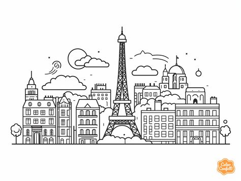 illustration of Paris-themed coloring Mandala Turtle, Paris Themed, Your Touch, The Seine, Paris Theme, Cool Coloring Pages, Fantasy Fairy, The Eiffel Tower, Free Kids