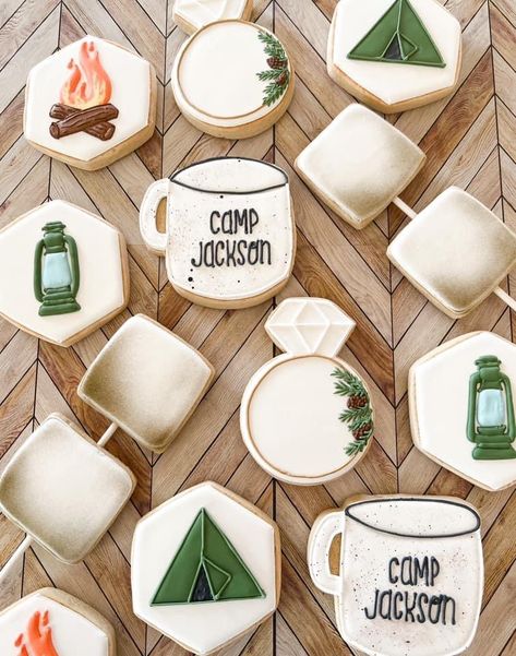 Camp Bachelorette Cookies, Bachelorette Party Desserts, Bachelorette Shot Glasses, Glamping Bachelorette Party, Bachelorette Party Cookies, Camping Cookies, Scottsdale Bachelorette Party, Bachelorette Cookies, Engagement Cookies