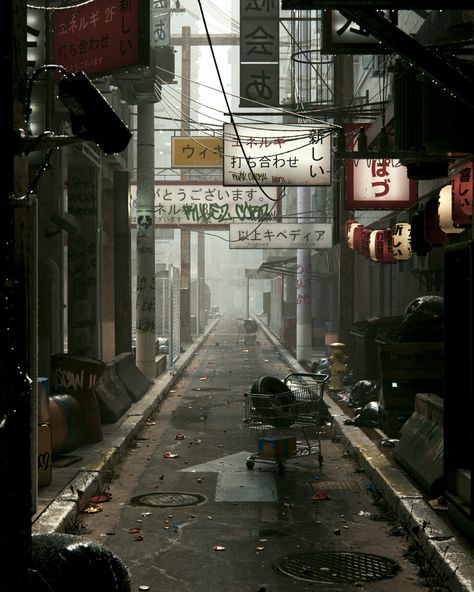 City District N-24 on Behance Old Cyberpunk Aesthetic, Cyberpunk City Slums, Background Reference Photo City, City Background Reference, City Reference Photo, Run Down City, Background Reference Photo, Bladerunner Aesthetic, Cyberpunk City Street