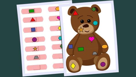 Treat a teddy bear Bear Feels Sick Preschool Activities, Teddy Bear Clinic Ideas, Healthy Habits Preschool, Doctor Craft, Community Helpers Week, Teddy Bear Template, Math Activities For Toddlers, Nanny Activities, Preschool Shapes