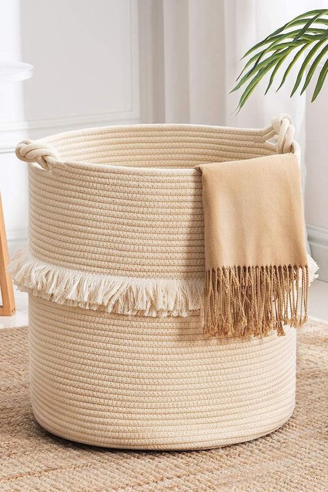 Japandi Rope Storage Basket Boho Laundry, Japandi Style Interior Design, Rope Storage Basket, Toy Clothes, Nursery Hamper, Rope Storage, Japandi Style, Muted Color Palette, Laundry Hamper