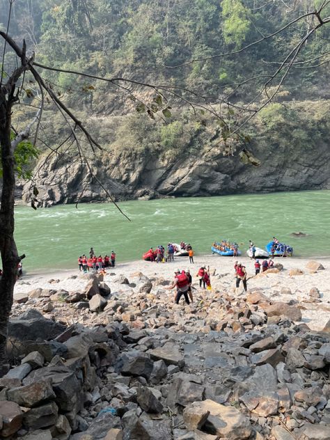 River water rafting, utttakhand River Bank Aesthetic, Water Rafting, Scenic Travel, Views Video, Night Biking, River Water, Sky Photography Nature, River Rafting, Travel Diaries