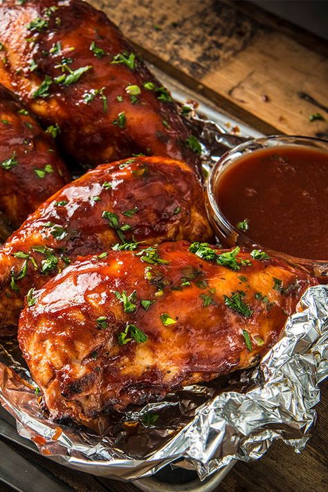 BBQ Chicken Breasts | Traeger Wood Pellet Grills Smoked Chicken Breast Recipe, Smoked Chicken Breast, Bbq Chicken Breast Recipe, Traeger Chicken, Traeger Grill Recipes, Vegan Steak, Bbq Chicken Breast, Thighs Recipe, Chicken Breast Recipe