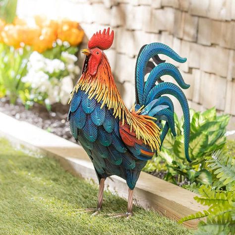 Rooster Garden, Rooster Statue, Eagle Statue, Metal Raised Garden Beds, Metal Rooster, Outdoor Garden Statues, Handmade Statue, Metal Chicken, Lawn Ornament