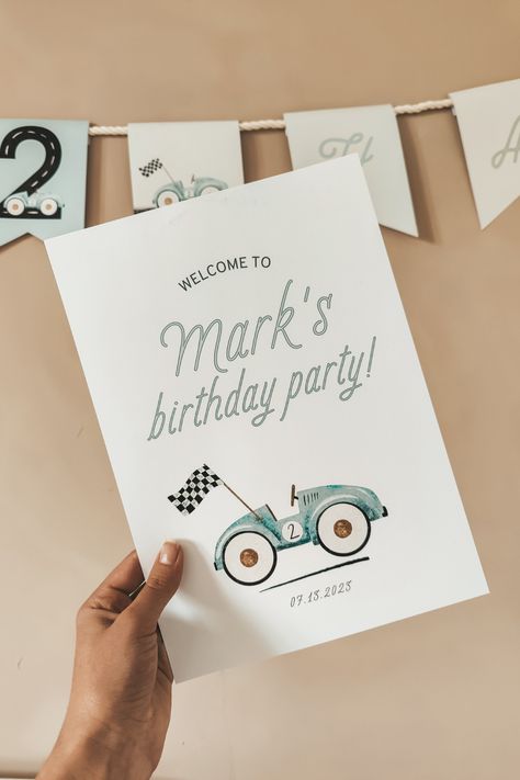 Gear up for an amazing party with our Two Fast Birthday Welcome Sign Template! Featuring a captivating blue vintage race car illustration, meticulously hand-drawn by our talented artist. This editable template is available on Canva, allowing you to effortlessly customize and download it for your event. Welcome your guests in style and create a race-themed atmosphere that sets the tone for a thrilling celebration! 🏁🚗💨 Two Fast Birthday, Race Car Birthday Party, Birthday Welcome Sign, Race Car Birthday, Car Vintage, Welcome Sign Template, Cars Birthday, Birthday Sign, Table Signs