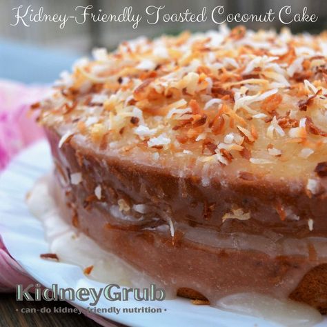 Toasted Coconut Cake Recipe, Renal Diet Desserts, Toasted Coconut Cake, Kidney Friendly Desserts, Cosmopolitan Cornbread, Baking Powder Substitute, Kidney Healthy Foods, Kidney Friendly Recipes Renal Diet, Low Potassium Recipes