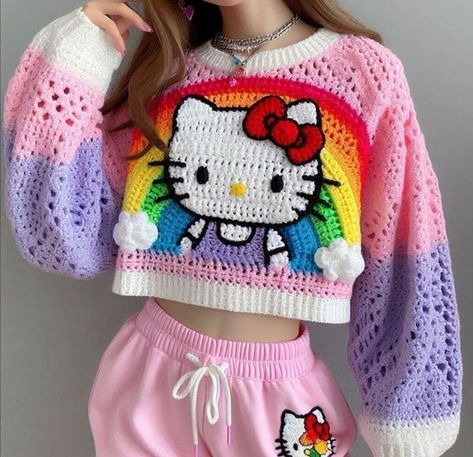 Hello Kitty Crochet, Crochet Dolls Free Patterns, Kawaii Crochet, Crochet Fashion Patterns, Red Flags, Quick Crochet, Fun Crochet Projects, Crochet Shirt, Diy Crochet Projects