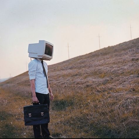 Tv Head Photography, Weird Aesthetic Photography, Computer Head, Tv Heads, Hasselblad 500cm, Object Heads, Tv Head, Ghost In The Machine, Creation Photo