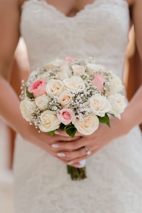 Rebecca's beautiful and very elegant wedding bouquet Gypsophila Bridesmaid Bouquet, Roses For Wedding, Bouquet Of White Roses, Brides Flowers Bouquet, Small Wedding Bouquets, Elegant Wedding Bouquets, Simple Wedding Bouquets, Wedding Bouquets Pink, Bridal Bouquet Flowers