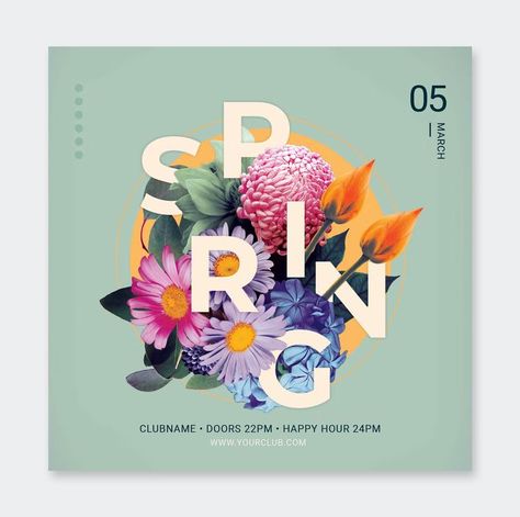 Spring Flyer Template PSD Spring Flyer, Halloween Flyer, Christmas Flyer, Leaflet Design, Spring Party, Creative Poster Design, Flyer Design Templates, Creative Posters, Music Event