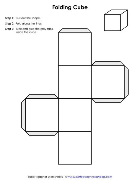 Folded Cube - How to create a Folded Cube? Download this Folded Cube template now! Cube Cutout Template, Character Cube Template, Cube Folding Template, 3d Foldable Templates, Make A Cube Out Of Paper, 3d Square Template, 3d Cube Template, Cube Pattern Design, Binder Drawings