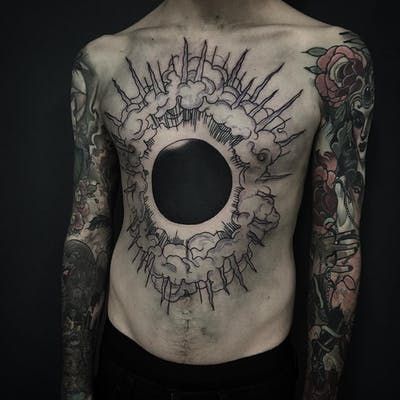 Black Hole Tattoo, Gotik Tattoo, 42 Tattoo, Shadow Tattoo, Blackout Tattoo, 4 Tattoo, Creepy Tattoos, Chest Tattoo Men, Dark Art Tattoo