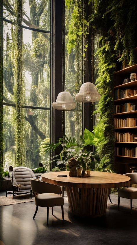 Biophilic Design Calm Workspace, Cover Ups Tattoo, Biofilic Design, Futuristic Home Design, Modern Home Aesthetic, Tattoo Modern, Building A Small House, Botanical Interior, Earthy Home