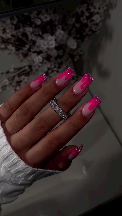 Barbie Pink Nails, Shellac Nail Art, Barbie Nails, Beauty Hacks Nails, Pink Glitter Nails, Pink Manicure, Nail Trend, Drip Nails, Nail Designs Valentines