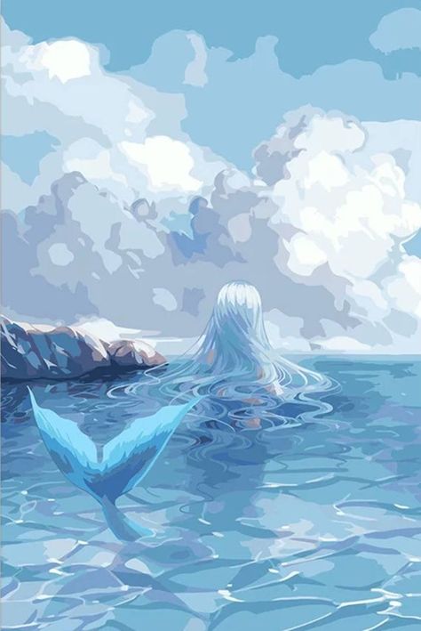 Paint by Number Kit - Little Mermaid in Ocean. DIY.  Fast Shipping! #paintbynumbers Mermaid In Ocean, Dolphin Paintings, Anime Mermaids, Little Mermaid Painting, Ocean Diy, Oil Painting Materials, Anime Mermaid, Mermaid Wallpapers, Watercolor Mermaid