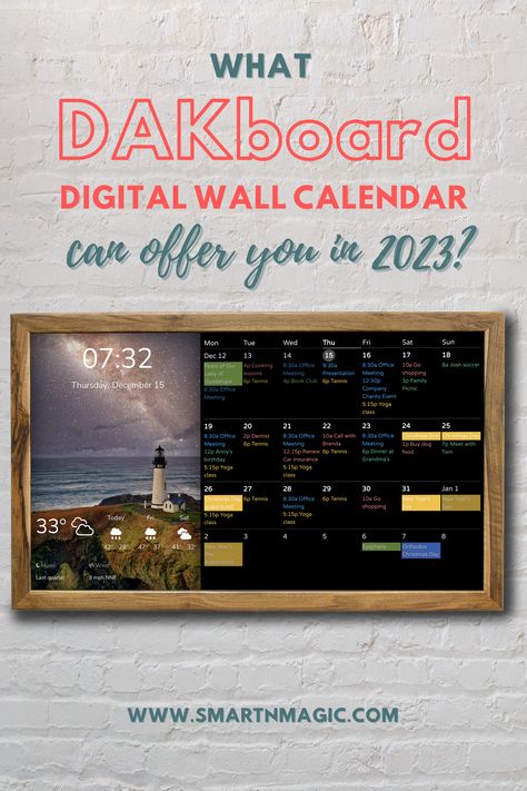 Imagine having a centralized hub that seamlessly syncs with your digital calendars, giving you a comprehensive view of your appointments, meetings, and events. The DAKboard digital wall calendar keeps everything at your fingertips, making it easier than ever to stay on top of your busy life. #familyhub #digitalcalendar #busylife #smartdisplay #etsyshop #smarthome #wallscreen #giftideas #giftforboss #dashboard #eventscalendar #familyplanner #homedecor #photoviewer #todolist #dakboard #smartnmagic Family Command Center Digital, Electronic Family Calendar, Electronic Wall Calendar, Family Digital Calendar, Diy Digital Wall Calendar, Digital Command Center Family, Dak Board, Digital Family Command Center, Digital Command Center