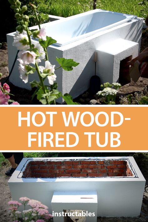 Wood Fire Bathtub, Wood Fired Spa, Wood Fired Hot Tub Outdoor Bathtub, Backyard Soaking Tub, Fire Bath Outdoor, Wood Fired Bathtub, Bath In The Garden, Fire Heated Hot Tub, Diy Outdoor Bathtub Ideas