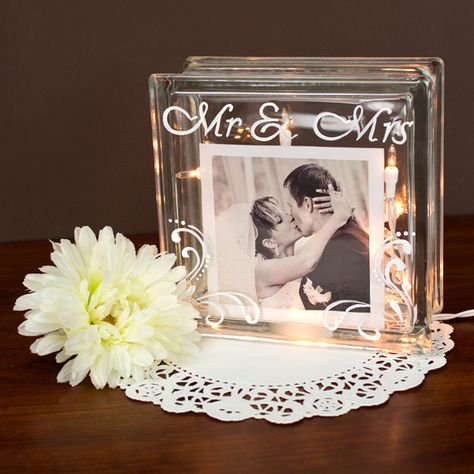 DecoArt® Mr. and Mrs. Glass Cube #wedding #diy #bride Decorative Glass Blocks, Glass Block Crafts, Lighted Glass Blocks, Fleurs Diy, Diy Blocks, Block Craft, Glass Cube, Glass Block, Glass Boxes