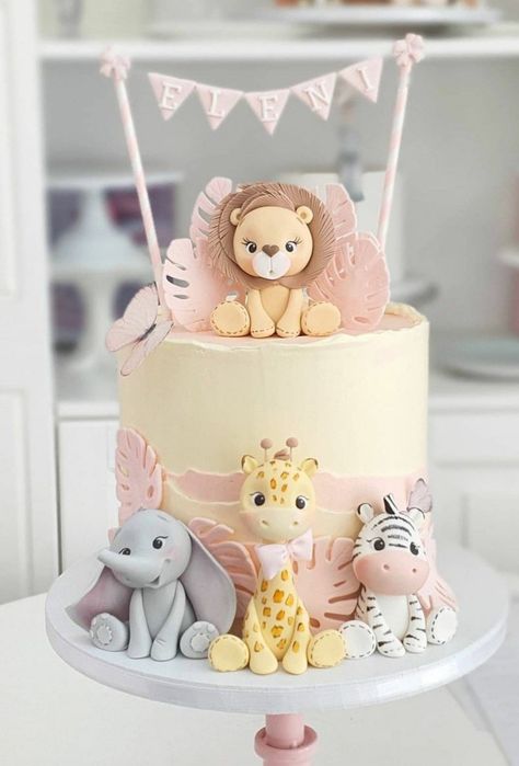 Animal Birthday Cakes, Wild Birthday Party, Baby First Birthday Cake, Jungle Cake, Safari Cakes, 1st Birthday Cakes, Animal Cakes, Baby Birthday Cakes