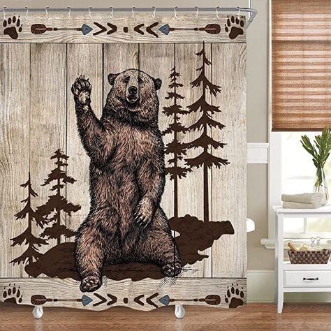 Shower Curtain Funny, Cabin Forest, Bathroom Dark, Funny Country, Restroom Decor, Country Cabin, Animals Print, Fabric Shower Curtains, Decor Accessories