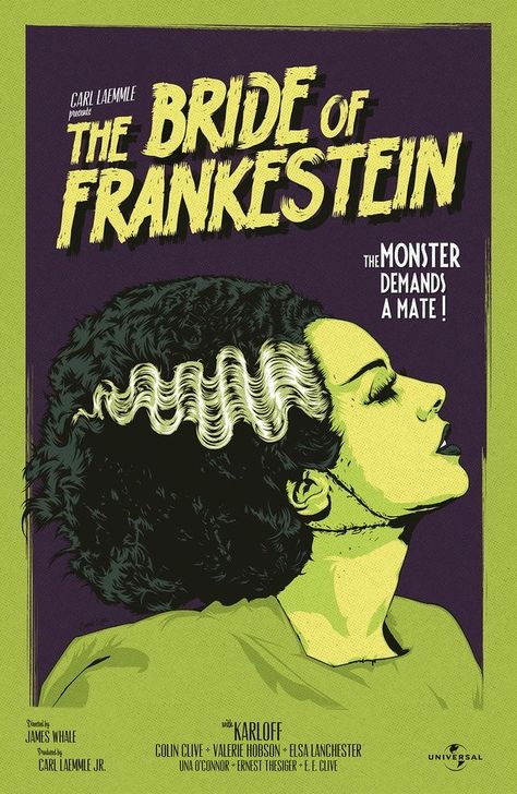 The Bride Of Frankenstein, Frankenstein Art, Horror Vintage, Movie Poster Wall, Horror Posters, Retro Horror, Horror Movie Art, Classic Horror Movies, Horror Movie Posters