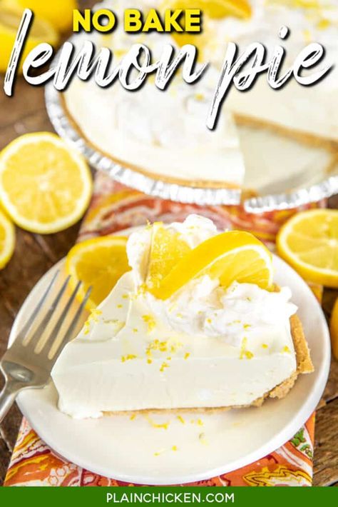 Easy Lemon Pie, No Bake Lemon Pie, Cool Whip Pies, No Bake Lemon, Lemon Pie Recipe, Spring Recipes Dessert, Coconut Cream Pie Recipes, Homemade Graham Cracker Crust, Pies Recipes