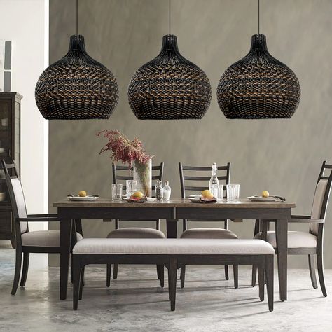 Lighting Above Dining Table Modern Rattan, Black Wicker Pendant Light, Large Rattan Pendant Light Dining Table, Multiple Hanging Rattan Lights, Dining Roo, Rattan Chandelier, Bamboo Light, Large Pendant Lighting, Rattan Chandelier Dining Room Pendant Lights & Chandeliers