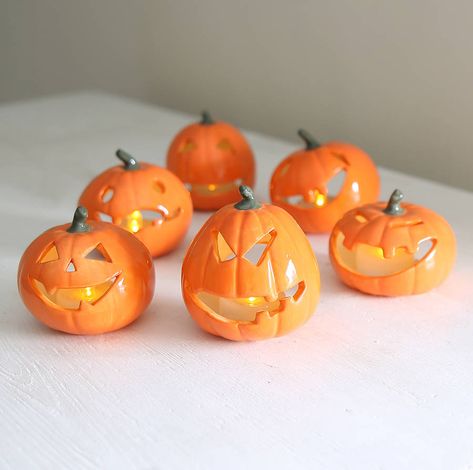 Pumpkin Tealights Halloween Ceramics Ideas, Pumpkin Tea Lights, Battery Tea Lights, Scary Characters, Childrens Rooms, Halloween Clay, Ceramic Pumpkin, Halloween Characters, Magical Gift