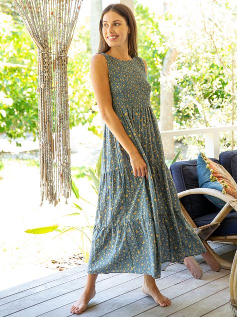 The Emmie Maxi Dress is such a special piece! It’s boho, flowy and so flattering on! It features tiers, a smocked bodice and the prettiest print. It’s the type of dress you can literally wear anywhere… and someone will always compliment you! Fun Pants, Cute Clothes, Maxi Dress Green, Pretty Prints, Boho Maxi, Natural Life, Boho Maxi Dress, Maxi Dress Blue, Colorful Boho