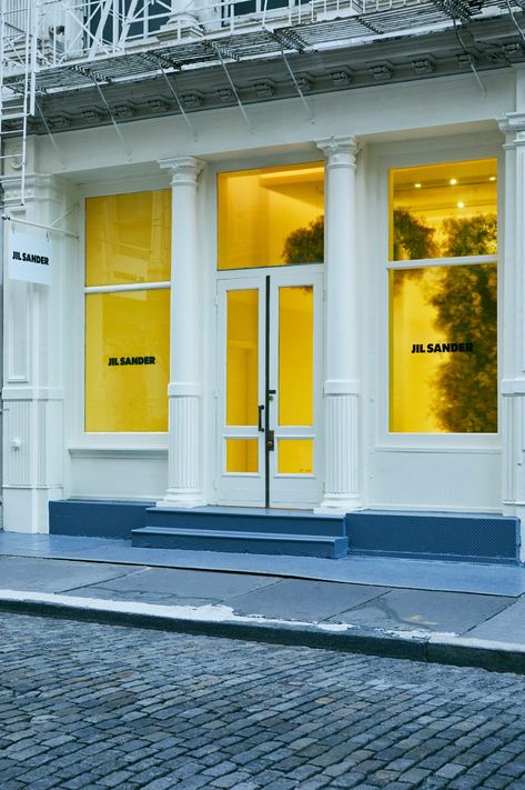 Jil Sander Store Interior, Jil Sander Window Display, Window Branding, Vintage Store Ideas, Window Brands, Retail Signage, Soho New York, Window Signs, Store Window