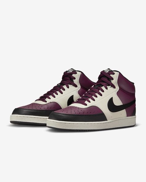 Nike Court Vision Mid Next Nature Men's Shoes. Nike NZ Nike Court Vision Mid Outfit, Nike Court Vision Mid, Burgundy Nikes, Nike Court Vision, Nike Shoes (men), Court Vision, Nike Brand, Basketball Sneakers, Nike Basketball