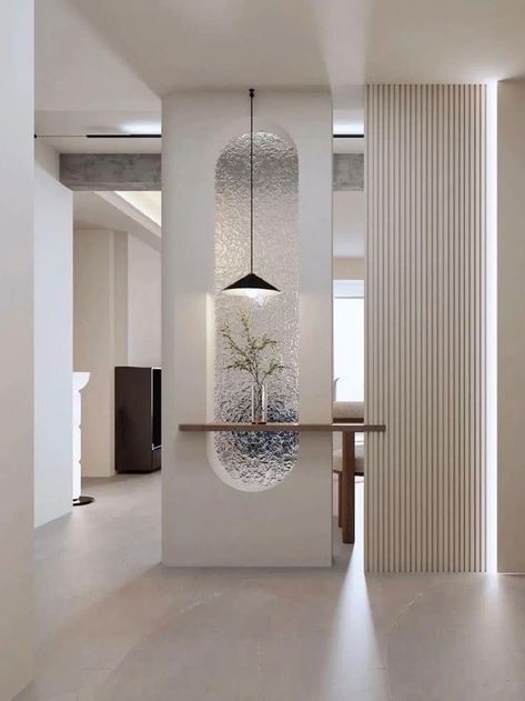 Modern Partition Walls, Wall Partition Design, Home Hall Design, Hall Interior Design, Hall Interior, Living Room Design Inspiration, Foyer Design, Living Room Partition Design, Room Partition Designs